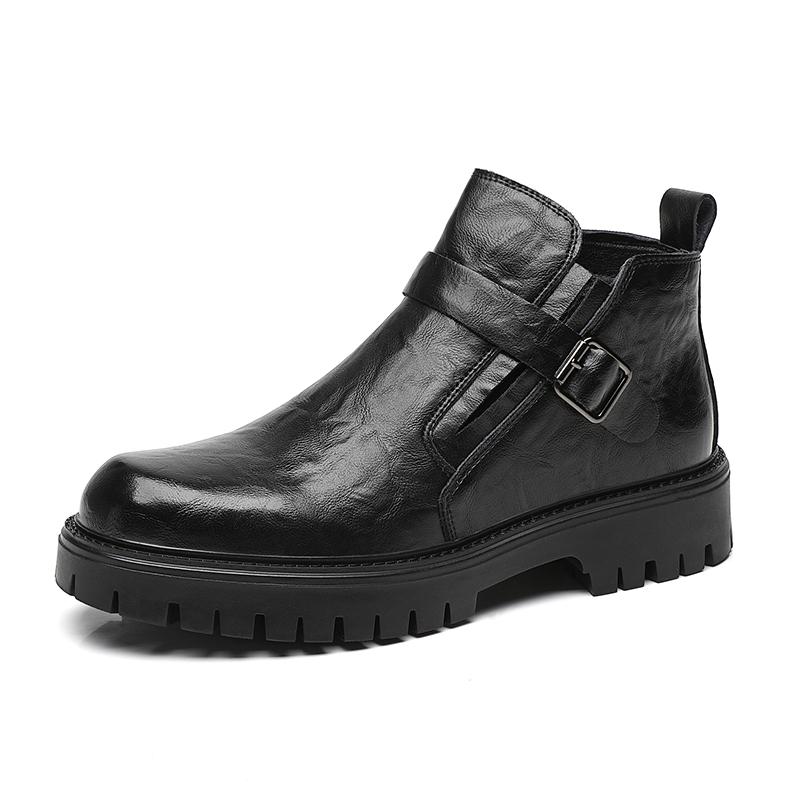 Fashion Comfortable High Top Shoes Fashionable Metal Buckle Ankle Boots Sneakers Casual Leather Male Chelsea Boots Business Mens Botas