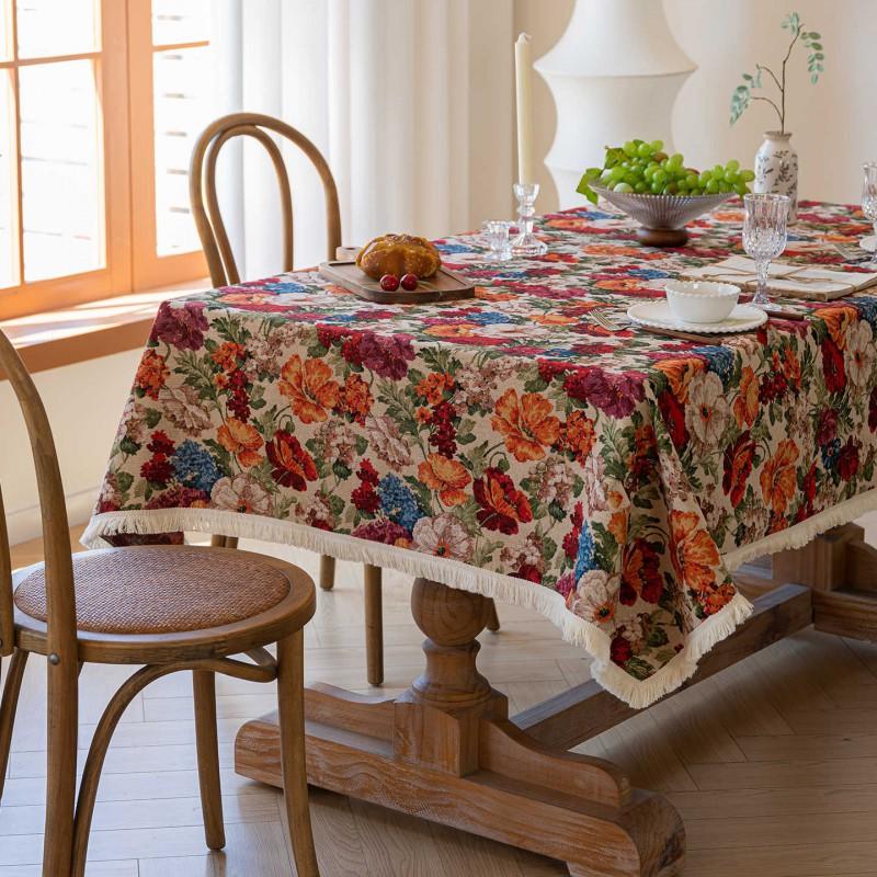Floral Tablecloth Rustic Farmhouse Cotton Linen Blend Table Cover Dining Coffee