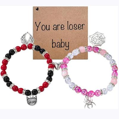 Hazbin Angle Bracelets Anime Merch Cosplay Heart Matching Bracelets Gifts for Women Men with You Are Loser Baby Card