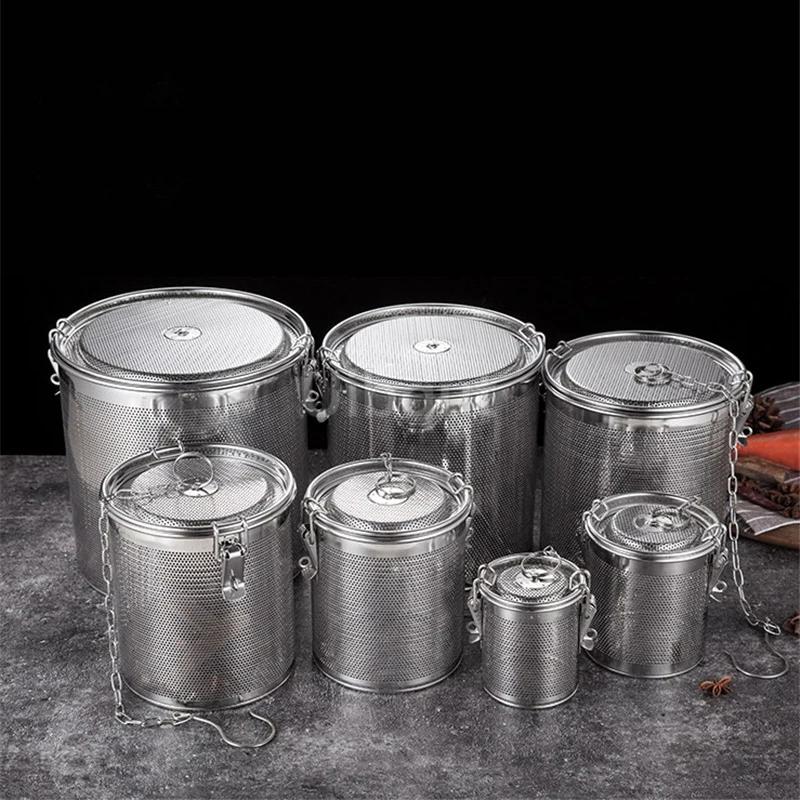 Kulatý otvor 304 nerezová ocelová kořenící taška na omáčku, polévku, chuť koření, košík, solný hrnec, oddělovač strusky, cedník, sítka