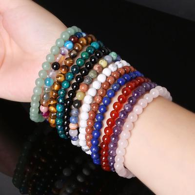 6mm Natural Stone Bracelet, Amethyst Turquoise Agate Beaded Bangle for Women and Men, Stretch Jewelry