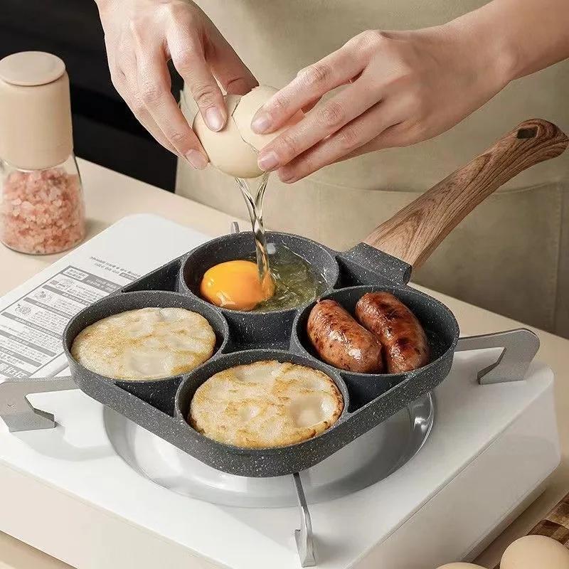 4 Hole Omelet Pan Thickened Nonstick Egg Omelette Grilled Steak Cooking Pan Hamburger Bread Breakfast Maker Induction Cookware