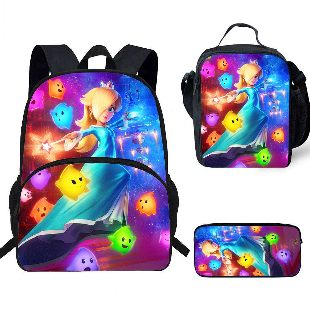 Zaino Cartone Animato di Mario, Borsa Pranzo e Astuccio—Nuovo Set Cancelleria, Adatto per le Classi 3–6