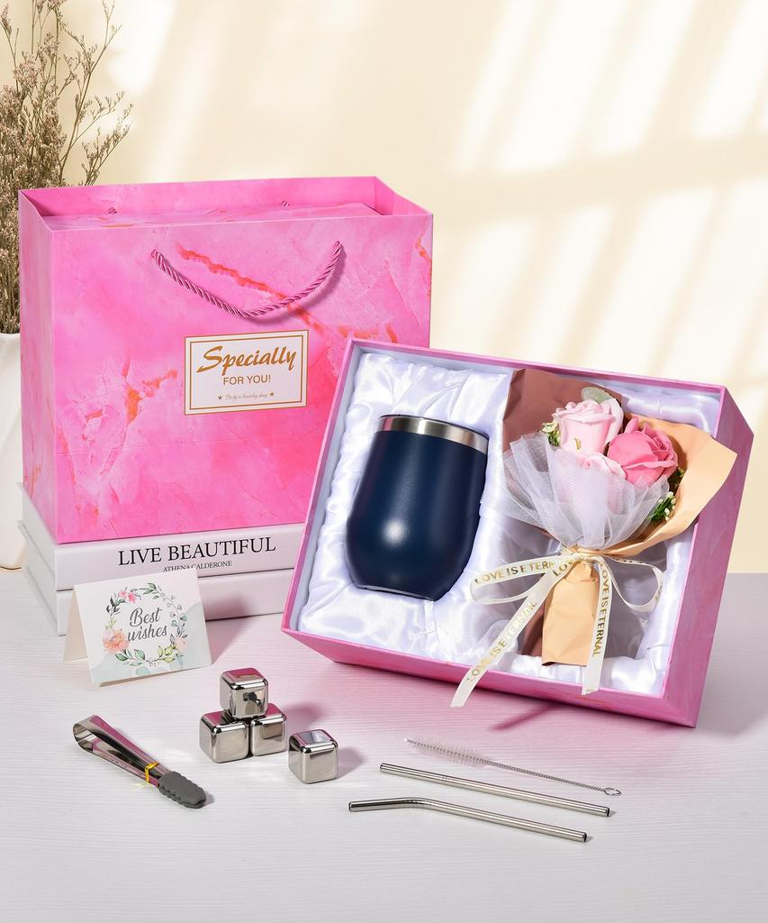 Deluxe 360ml Vacuum Insulated Tumbler Gift Stainless Insulates Hot and Cold Includes Rose Soap Message and 4 Stainless Steel Ice Perfect for Respect