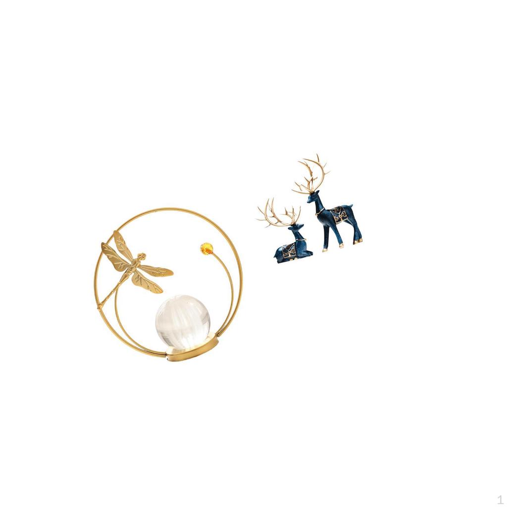 Crystal Reindeer Ball Metal Sculpture Figurine Desk Ornament Statue Stand for Hallway Fireplace