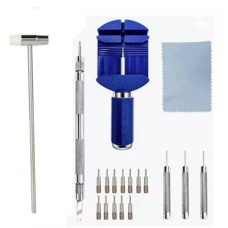 19-Piece Watch Repair Kit: Disassembly, Strap Replacement, Spring Bars, Strap Remover, Punch Pin Tool.