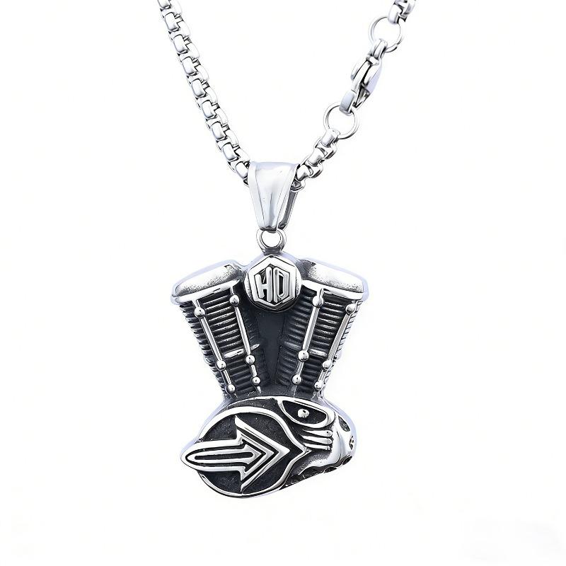 

V-twin engine retro punk motorcycle stainless steel necklace pendant