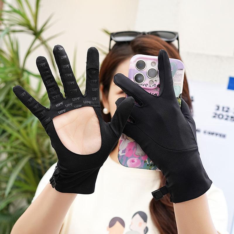 

Summer sunscreen gloves women s palm hollow gloves UV protection non-slip thin sunshade ice silk breathable gloves one size fits all чёрный