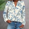 Women's Fashionable And Casual Shirt Long Sleeve V-neck Button Printed Blouse Top