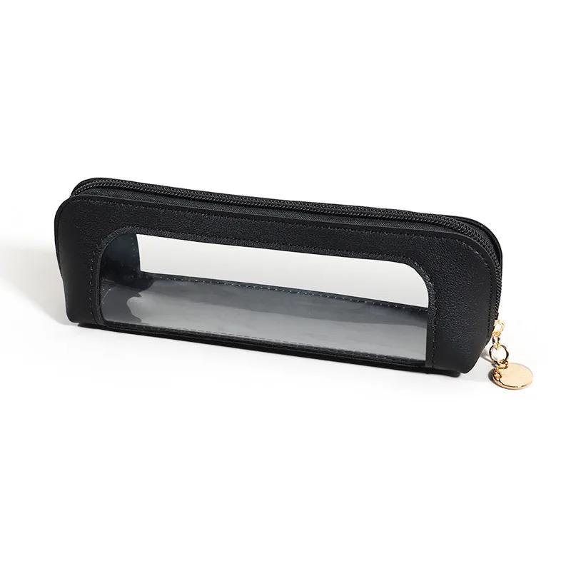 Women's Portable Leather Makeup Bag Waterproof Travel Cosmetic Pouch for Eyebrow Pencils & Brushes Compact Organizer Case