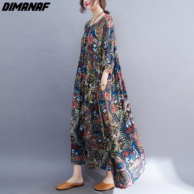 DIMANAF Plus Size Summer Dress Beach Casual Women Clothing Big 2022 New Dress Fashion Sundress