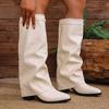 2025 Women's High-Heeled Cross-Folded Chunky Heel Fashion Boots Plus Size British Style