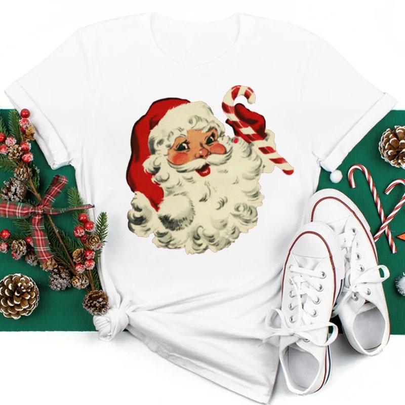 Women's Christmas Collection Printed Plus Size Trendy Letter Pure Cotton Short Sleeved T-Shirts Women’s