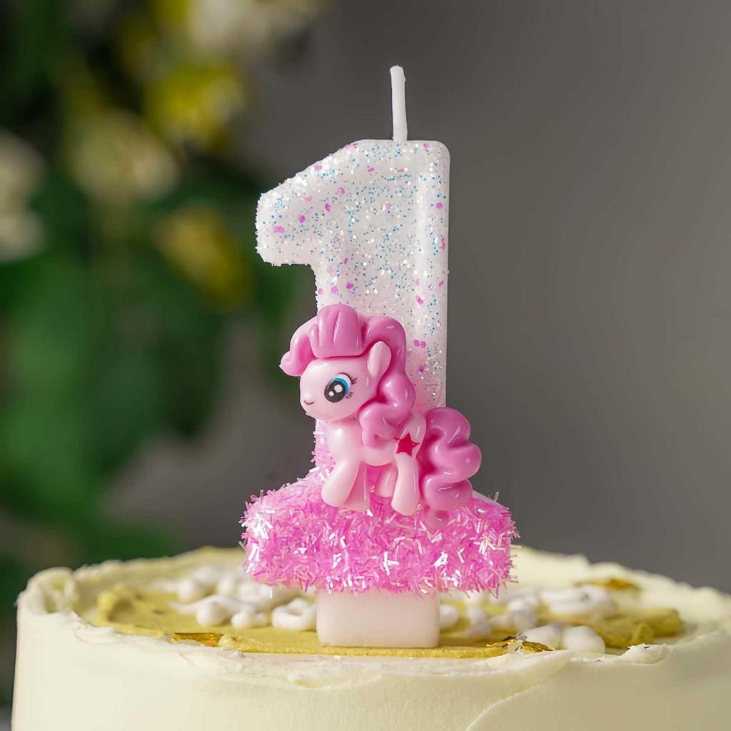 Pink Cartoon Pony Birthday Cake Number Candles Party Decorations