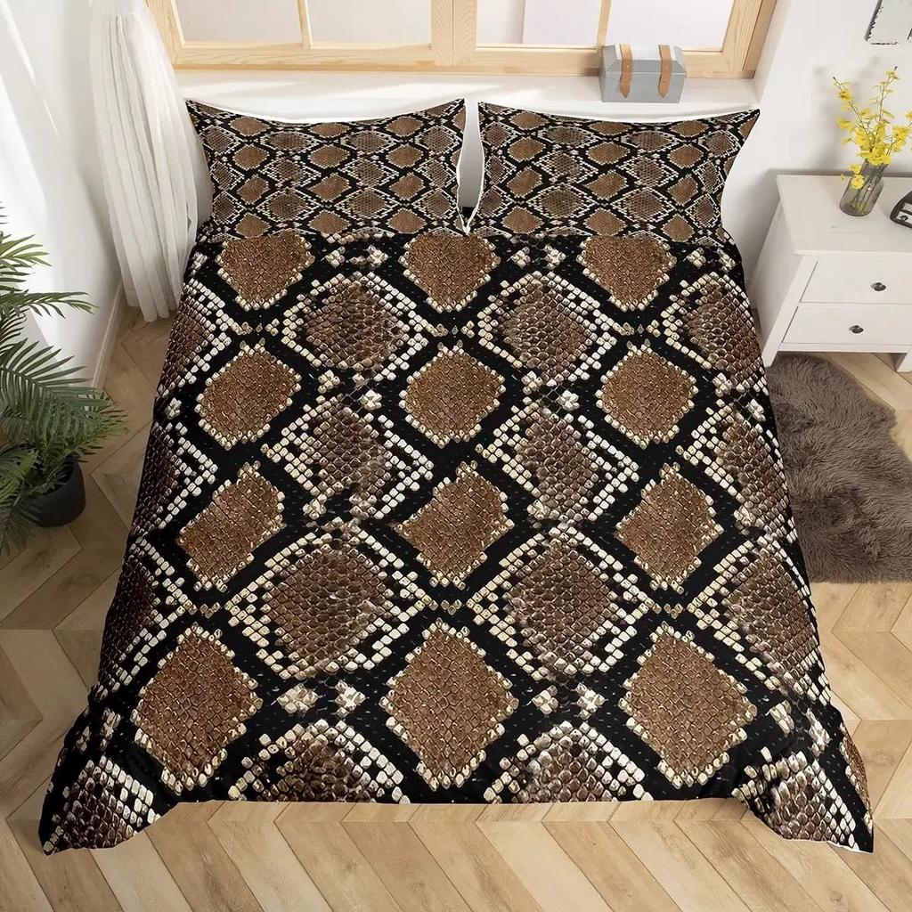 Snake Skin Duvet Cover Set Snake Scale Bedding Set Full,Wild Reptile Comforter Cover Tropical African Safari Animals Quilt Cover