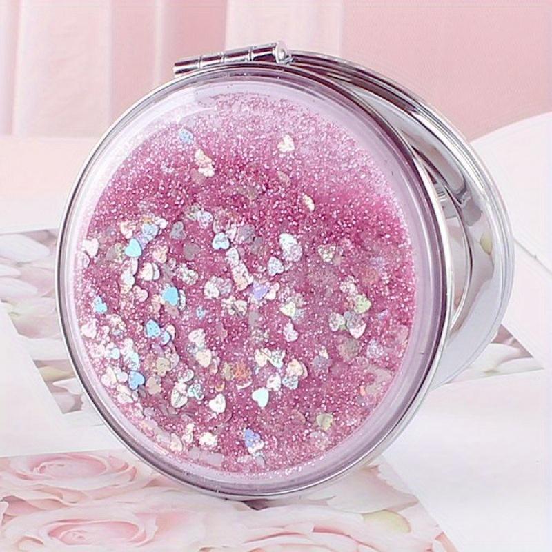Mini Folding Makeup Mirrors Pocket Mirror for Girls Women Double-Sided Sparkling Makeup Mirror Beauty Accessories