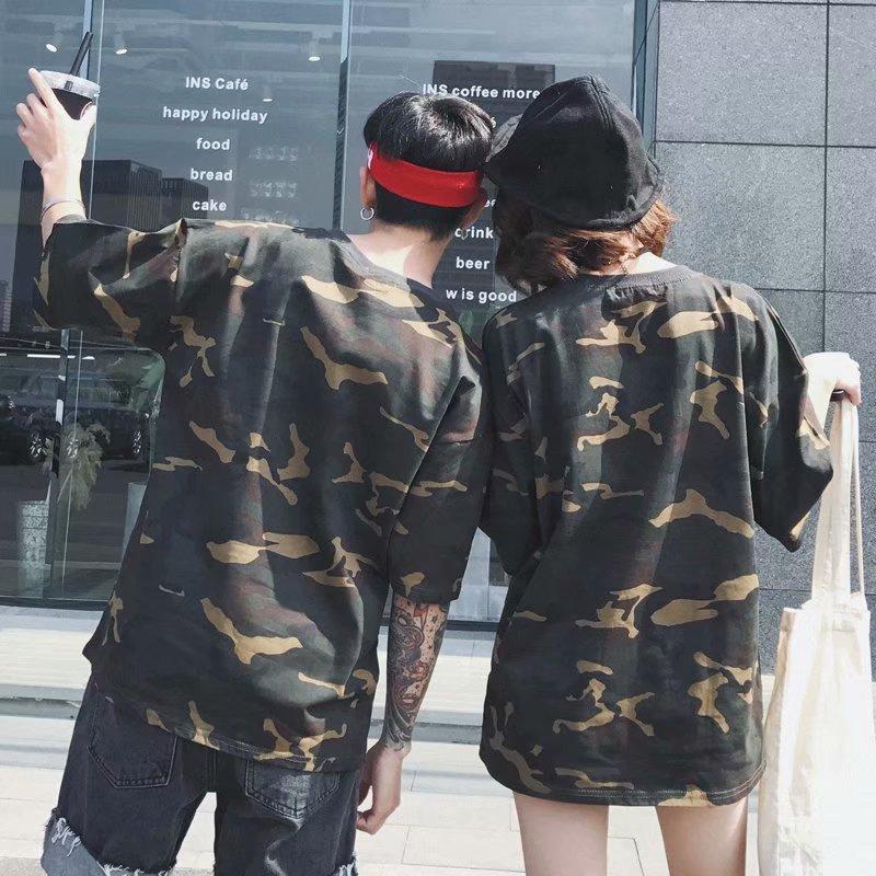 IELGY Ins Round Neck Loose Top Men's T-shirt Camouflage Trend Five-point Short-sleeved Large Size
