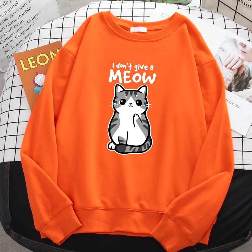 Women's Simple Autumn Womens Sweatshirt I Don'T Give A Meow Funny Cat Cartoon Animalmale Print Hoody Fleece Pullovers Tops