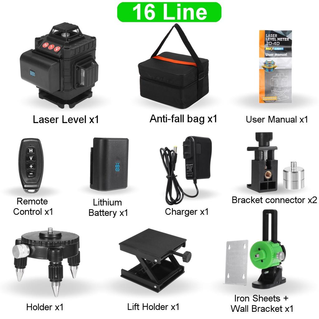 4D 8/12/16 Lines Laser Level Green Light Auto Self Leveling 360 Laser Levels Horizontal Vertical Cross Remote Control Indoor and Outdoor