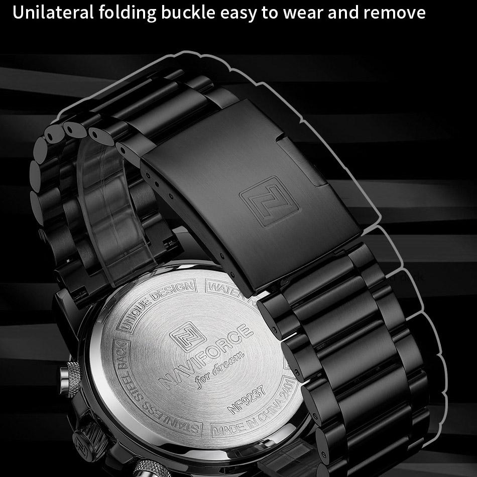 Naviforce Oryginalny Zegarek Męski Wyświetlacz Cyfrowy Kwarcowy Kalendarz Zegarek na Rękę Pasek ze Stali Nierdzewnej Luminous Wodoodporny Modny Zegarek Męski NF9237