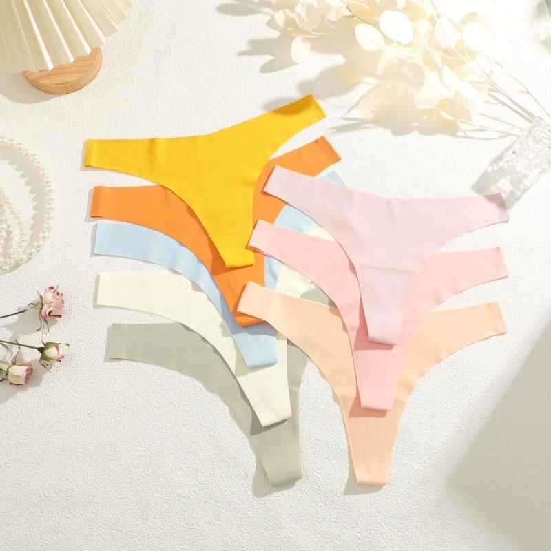 8PCS/Set Seamless Ice Silk Panties Women V-Waist Underwear Sexy Sports Briefs Panties Female Soft Ultra-thin Lingerie G-string