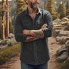 Men's Casual Workwear Denim Shirt Solid Color Washed Button Up Long Sleeve Shirt with Dual Chest Pockets