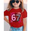 European Sizes Summer Fashion Girls' Short Sleeve T-Shirt, Plaid Leopard Print Elements Numbers , Bow, Heart, Star Etc