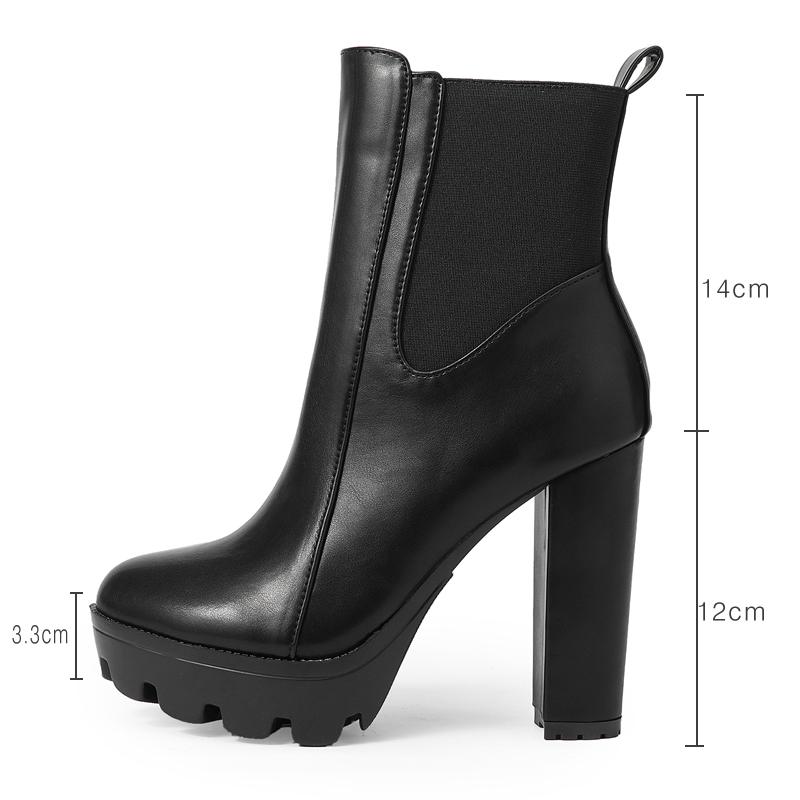 Fashion High Quality High Heels Fashion Women Ankle Boots Autumn Winter Thick Platform Slip On Street Style Ladies Shoes Luxury Boots