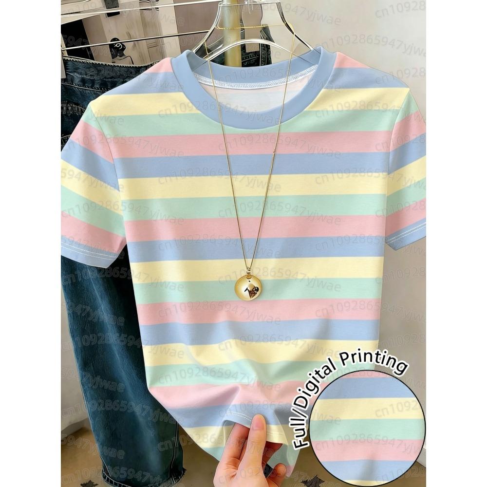 Women's Casual Striped Printed T-Shirt Short Sleeved Fashion Simple