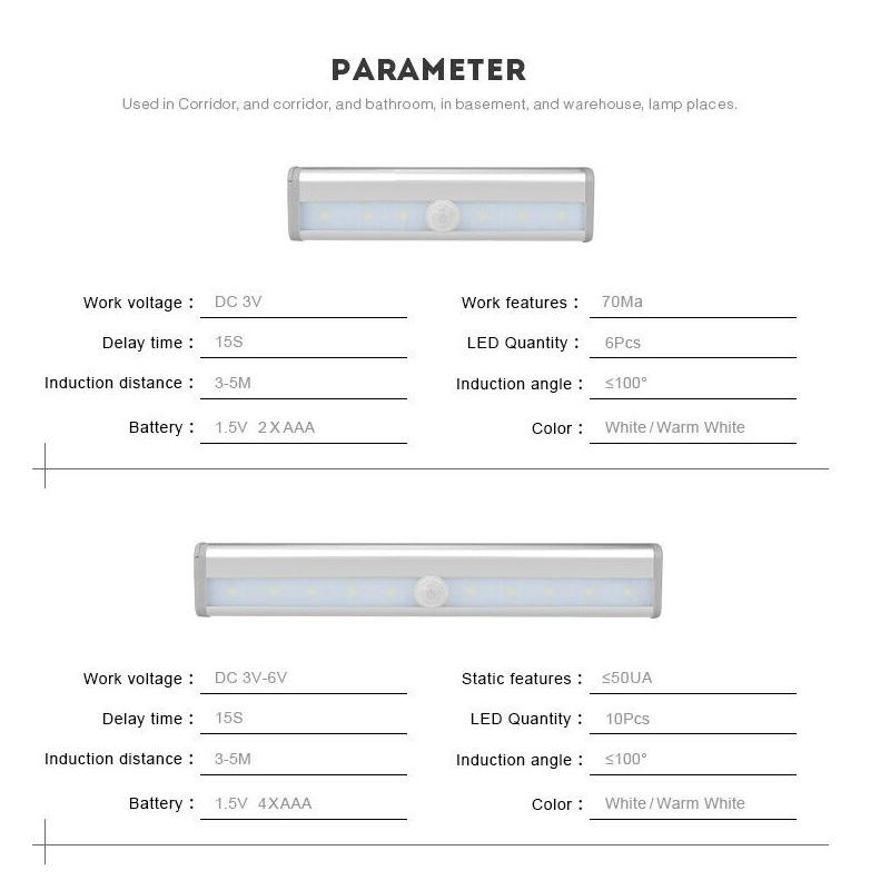 PIR LED Motion Sensor Light Cupboard Wardrobe Bed Lamp LED Under Cabinet Night Light For Closet Stairs Kitchen