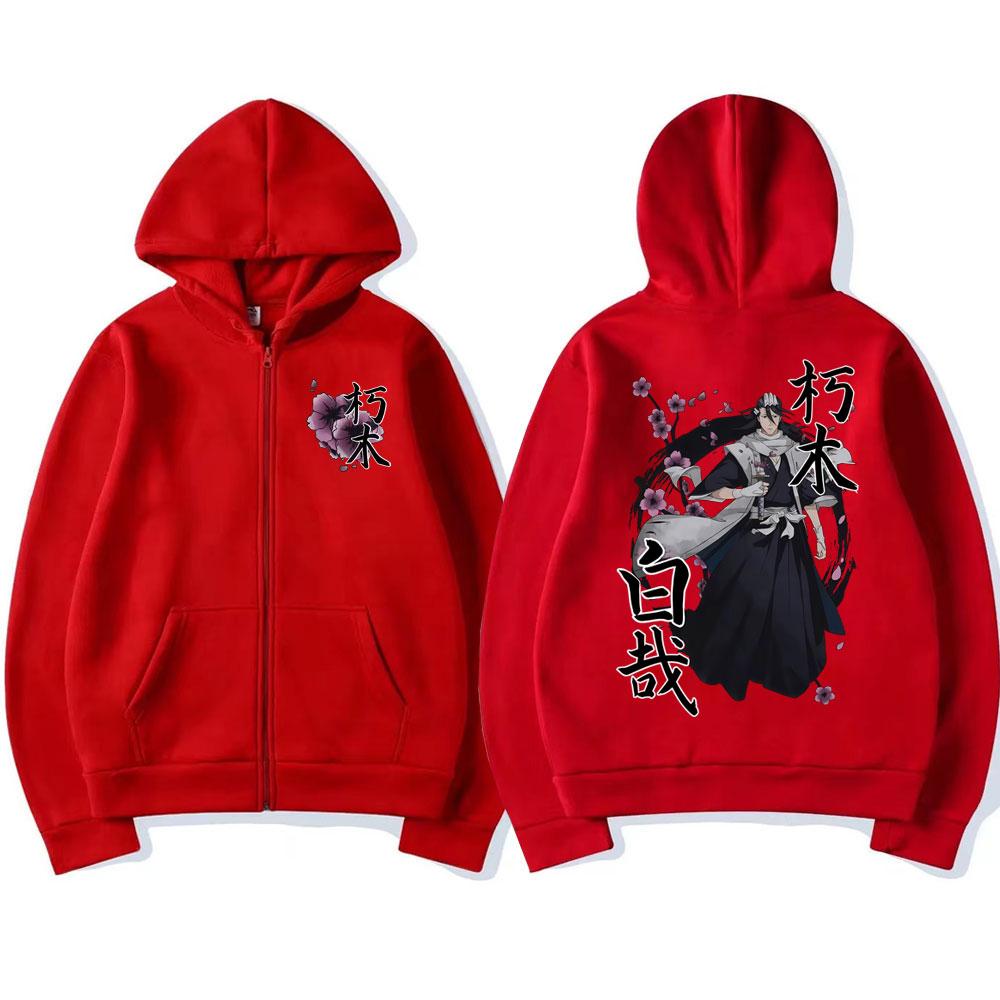 

Аниме Блич Кучики Бьякуя Худи на молнии с вишневым цветом Мужская Женская Мода Повседневная Куртка Оверсайз Мужская Флисовая Толстовка 3XL