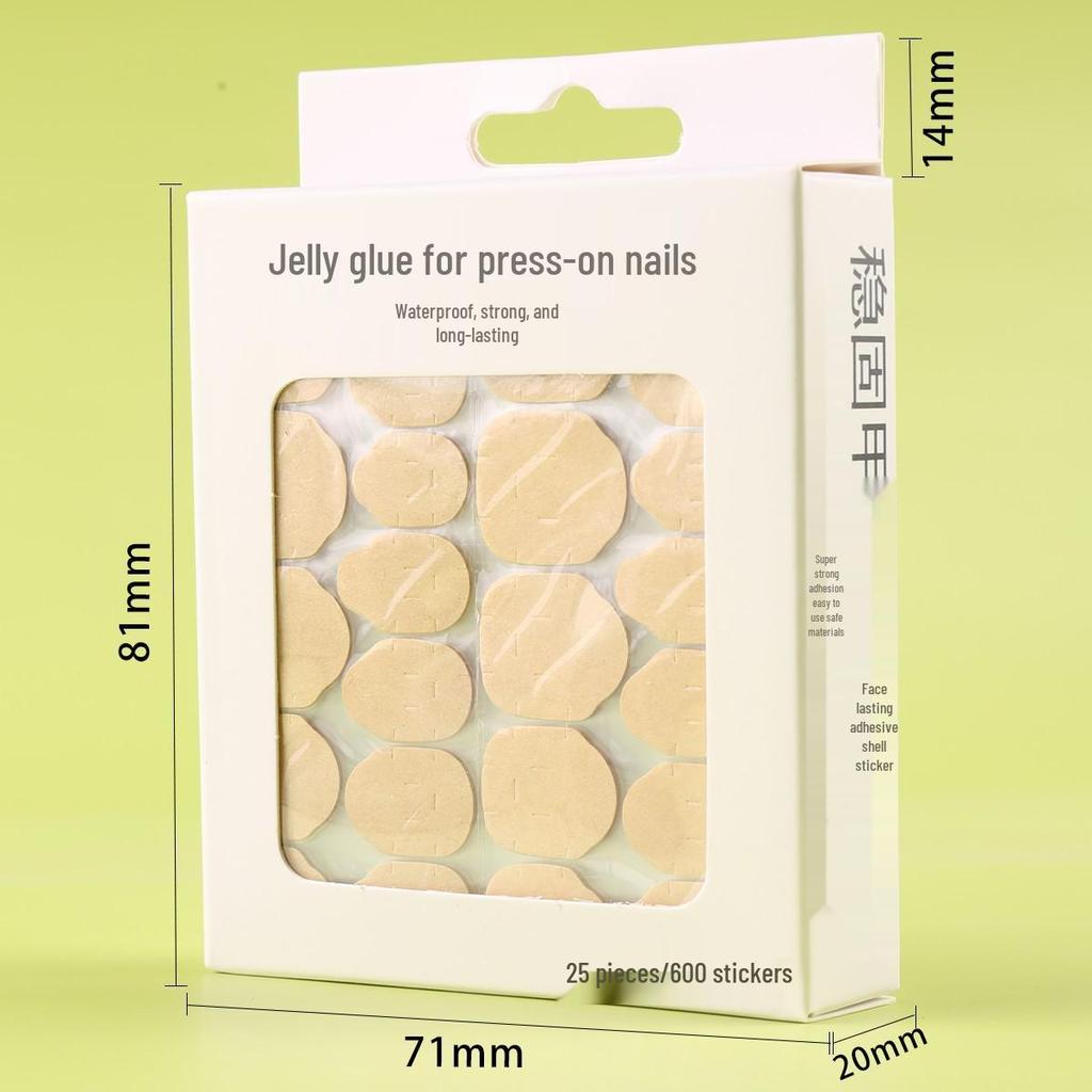 YBJK Boxed Jelly Glue: Upgraded Super Sticky Waterproof Nail Adhesive - 600 Kraft Paper Stickers, 25 Sheets