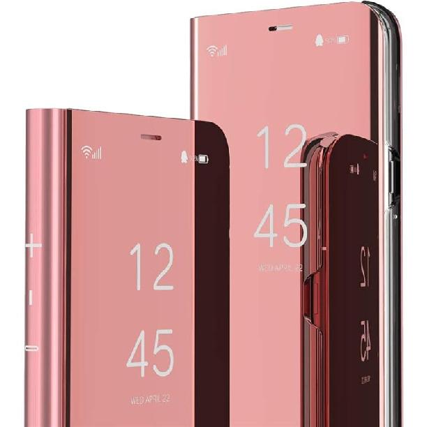 Чехол для Samsung Galaxy S25 Ultra, Чехол, Зеркало для макияжа, ПУ кожа, Прозрачный флип с подставкой, Прозрачный вид для женщин, Тонкий противоударный защитный чехол для розового золота