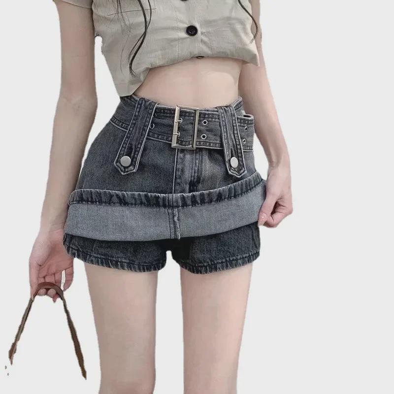 Dámské džínové šortky se sukní s vysokým pasem: Slim Fit, Retro styl pro jaro a léto 2022