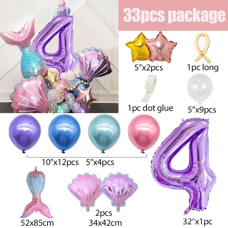 Mermaid-Themed Balloon Column Set for Children's Birthday Party Decoration