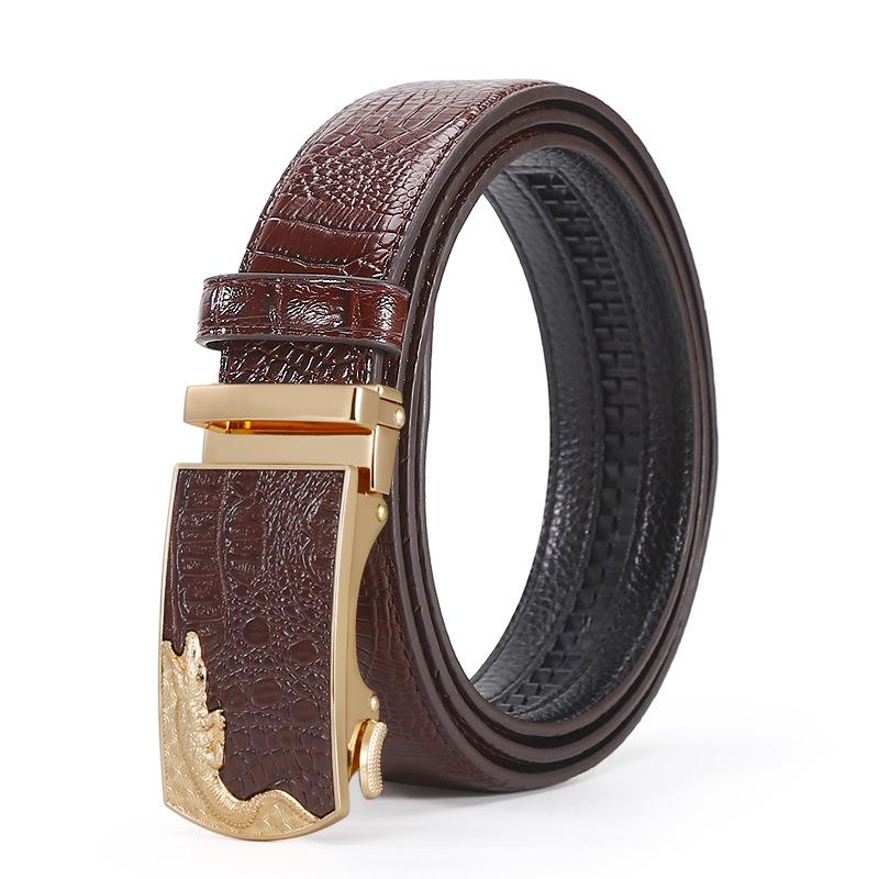 Premium Alloy Automatic Buckle Men'S Pure Cowhide Belt Business Fashion Versatile High-End Crocodile Pattern Belt