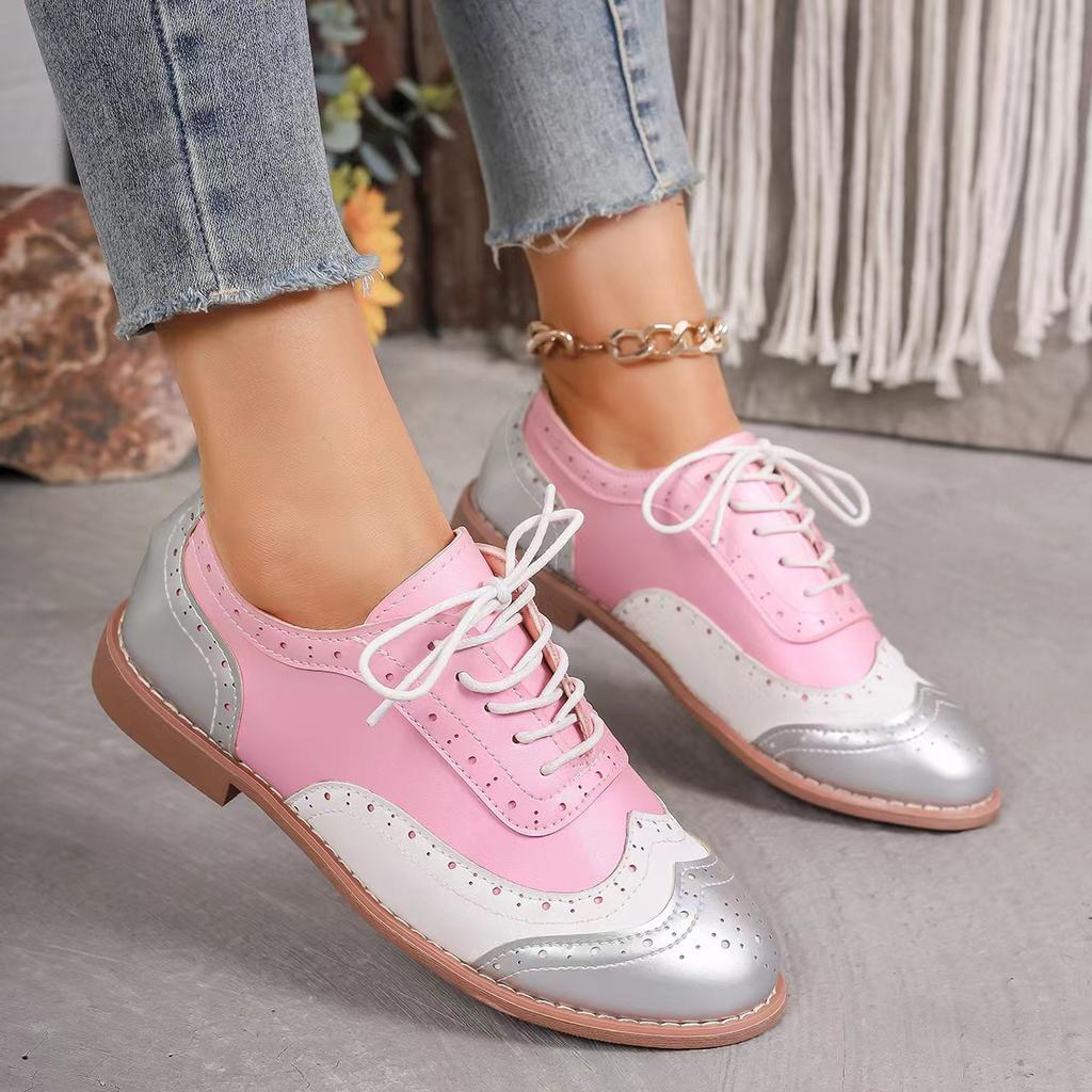 Single Shoes Women's Lace-up Year Women's Large Size Spring and Autumn 2025 Burning Flowers Single Shoes Block Round Head Foreign Trade