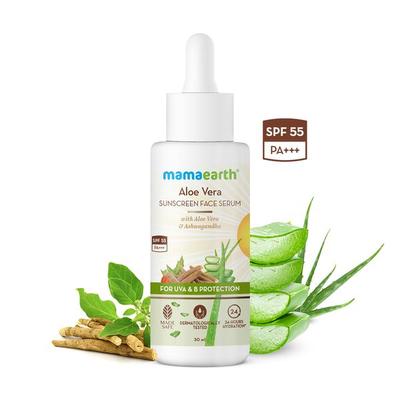 Aloe Vera Sonnencreme LSF 55 PA+++ Für Gesichtshydratation UVA UVB Schutz Leicht Kein Weißstich 30ml