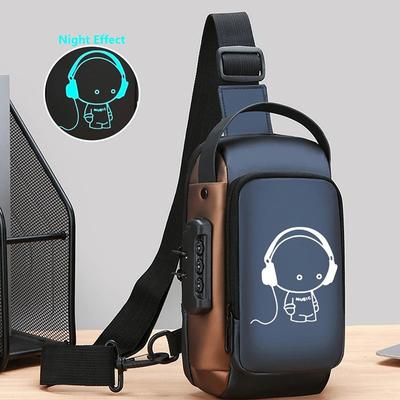 Modische Herren-Brusttasche mit leuchtendem Druck und Passwortschloss-Design, geeignet für Pendeln, Alltag, Radfahren usw.