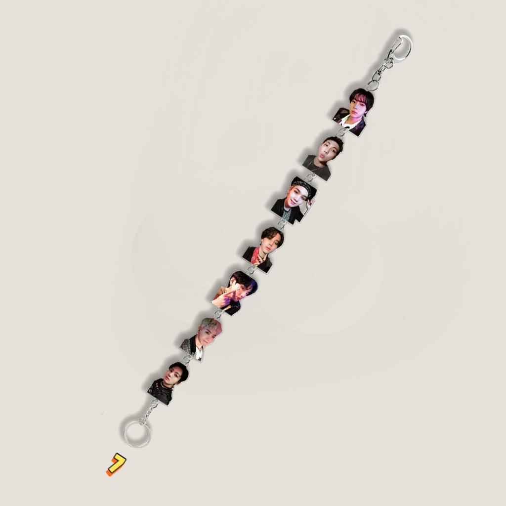 Lanț Breloc cu Multiple Pandantive BTS, Breloc cu Șnur cu Fotografie Reală/Desen Animat al Membrilor Bangtan Boys, Pandantiv Breloc Drăguț pentru Geantă pentru Fanii Kpop ARMY