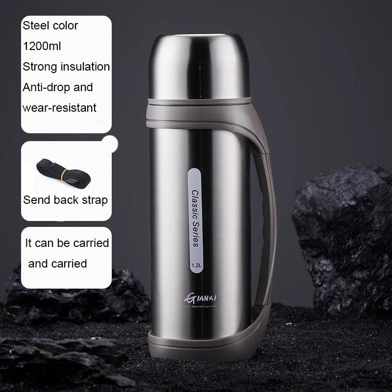 Stainless Steel Sports Kettle with Double Lids for One Drink Large Capacity Thermal Insulation and Cold Preservation  Water Cup
