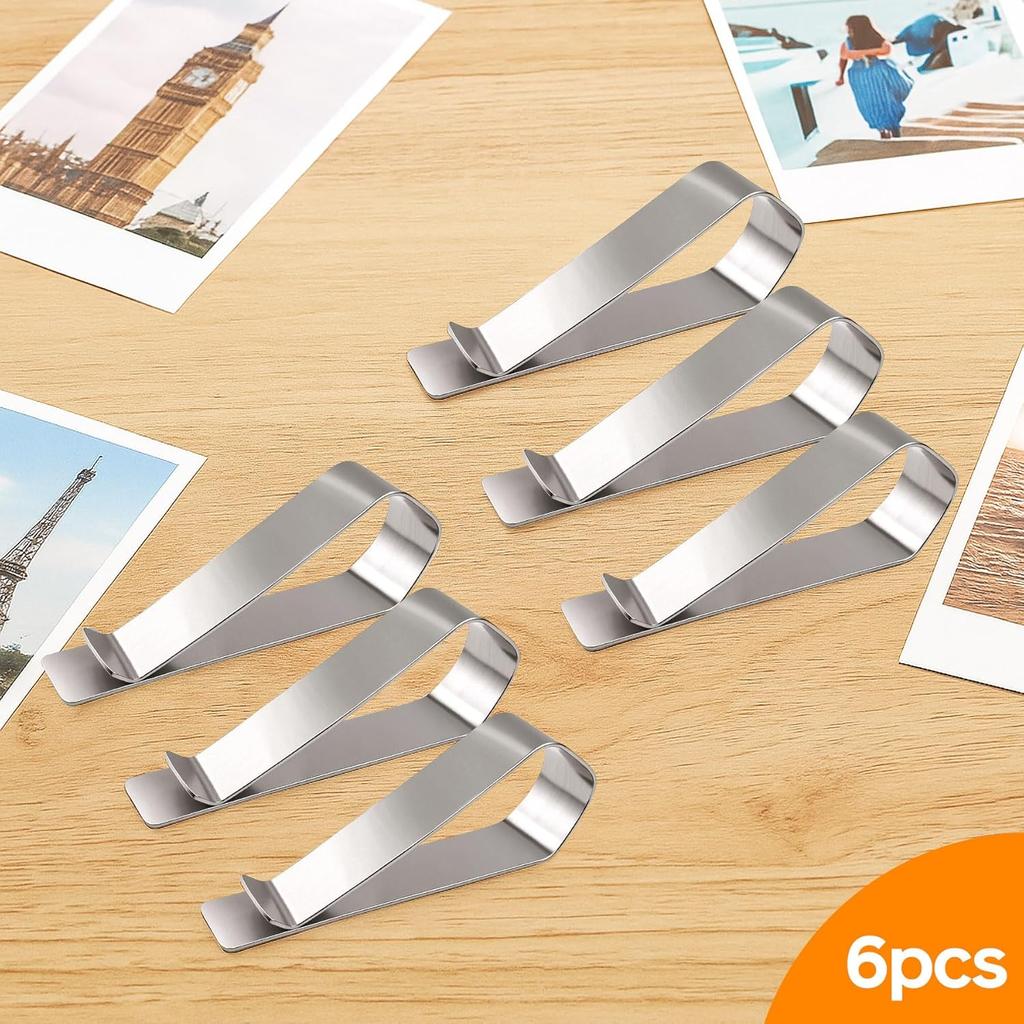 6-Pack Stainless Steel Clips with 3M Adhesive – DIY Sun Visor Mounting Kit for Photo Frames (Not Included) – Strong Hold Car Visor Accessory for