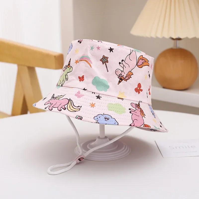 Baby Sun Hat Summer Kids Cartoon Dinosaur Print Soft Cotton Bucket Hat For Girls Boys Panama Beach UV Protection Cap Children