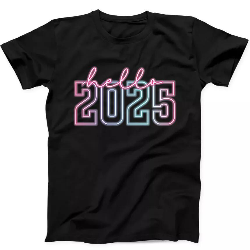 

Neon New Year Hello 2025 Christmas Funny Gift Tee Black T Shirt 292 3XL