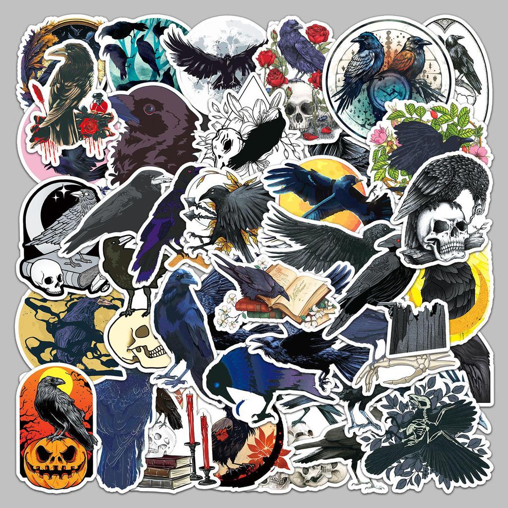 50-Piece Gothic Crow Cartoon Stickers: Dark Horror Halloween Design, Waterproof Décor for Journals & Phone Cases.