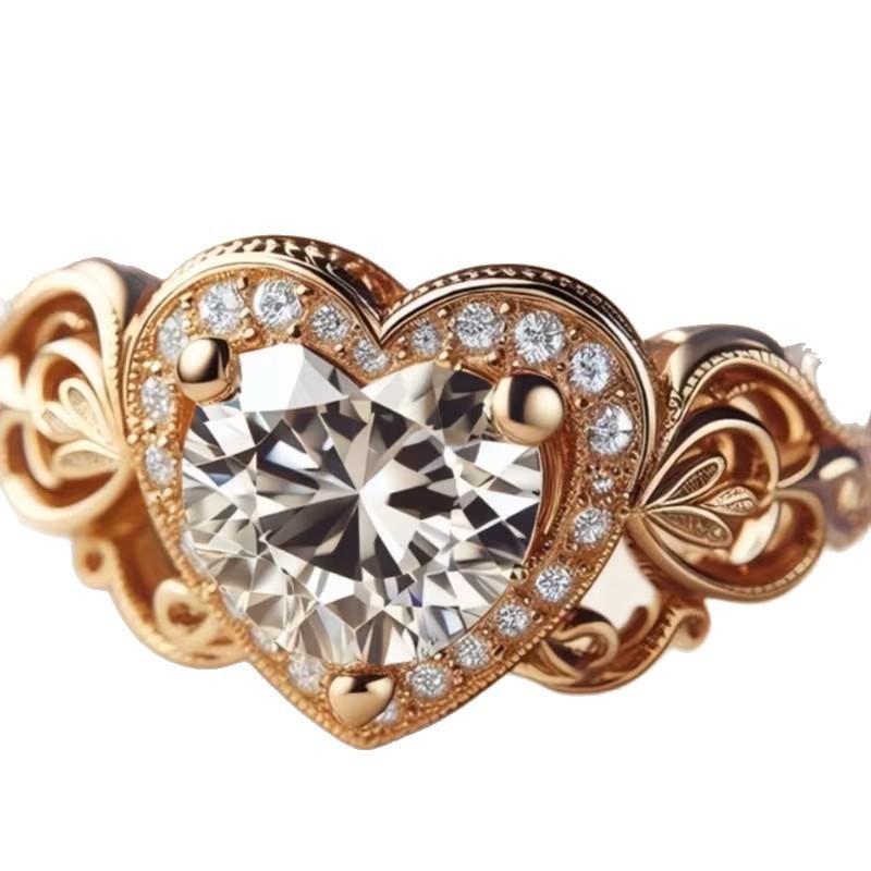 New Love-shaped Zirconium Hollow Pattern Zircon Ring Engagement Promise Ring Female Birthday Gift
