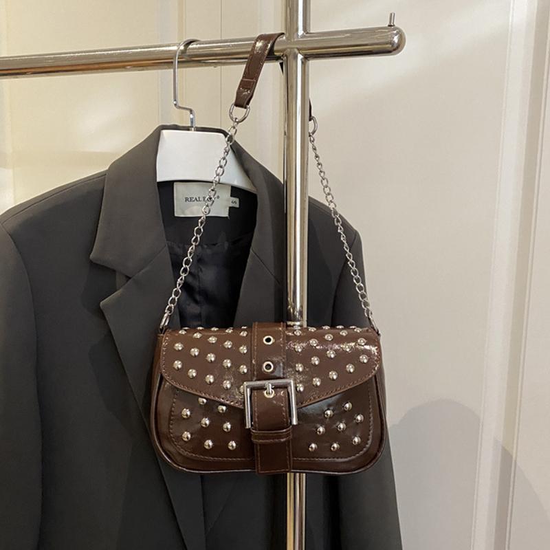 Yogodlns New Trend Fashion Spice Girl Rivet Personality Advanced Design Locomotive Shoulder Bag Punk Style Underarm Hobo Bag