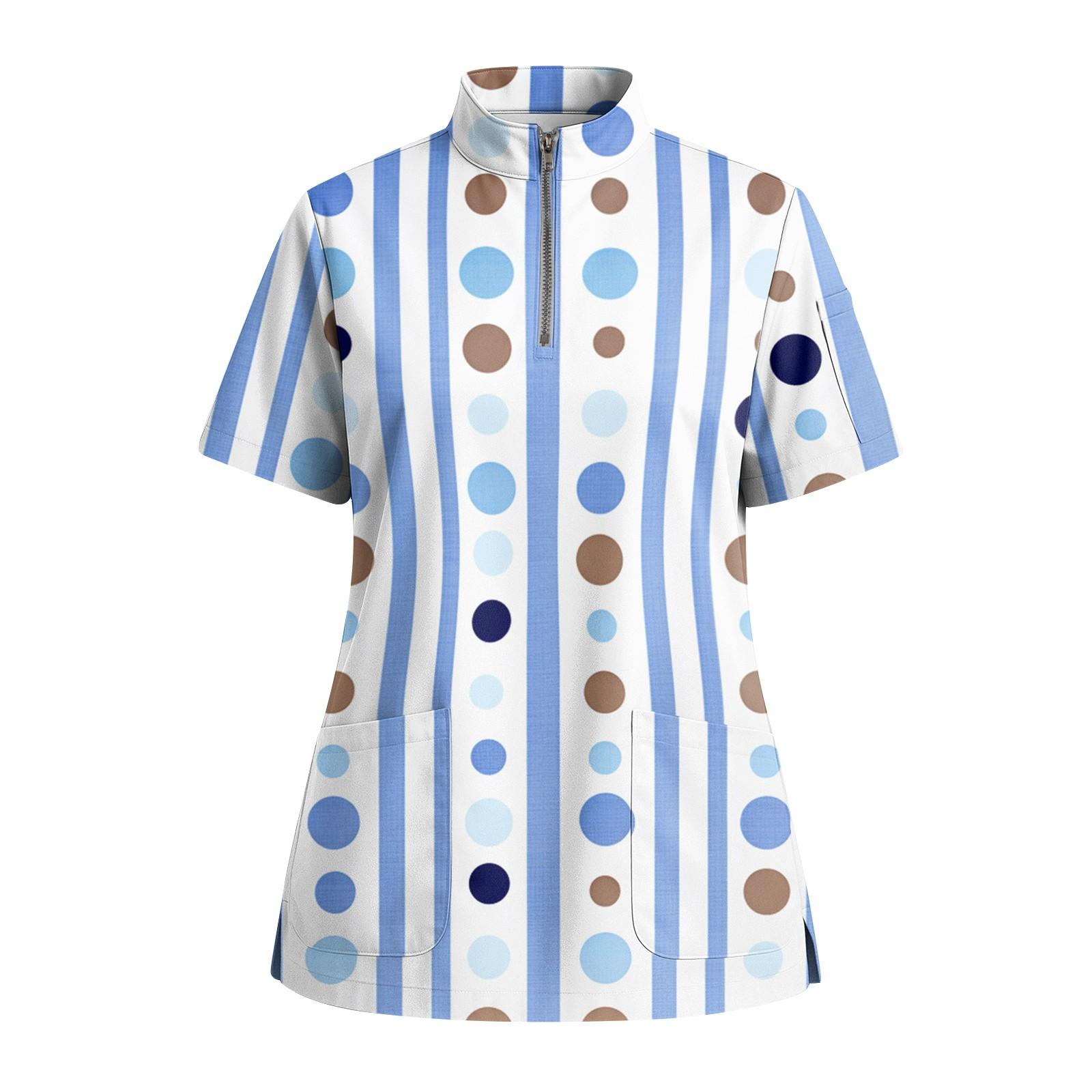 

Женская футболка с коротким рукавом, принтом, V-образным вырезом, застегивающаяся на пуговицы, с боковым разрезом XL небесно-голубой