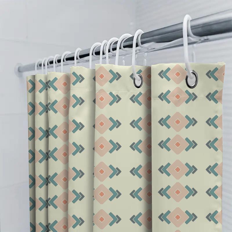 Trendy Geometric Bath Shower Curtain Waterproof Fabric Print Design For Bathroom Decor Pink Blue White Colorway Included (180 X