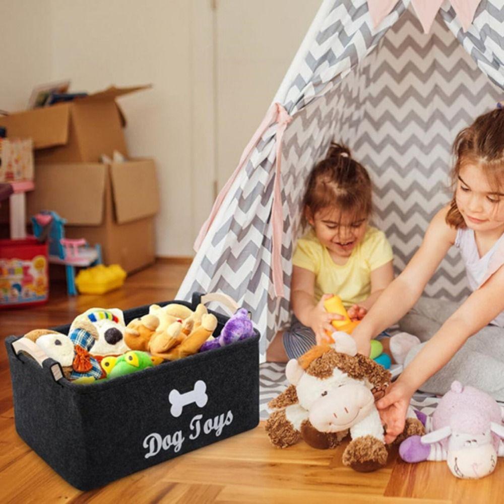 Felt Pet Toy Bin Box Cartoon Pattern Foldable Pet Toy Organizer Dog Toy Storage Basket  Clothing